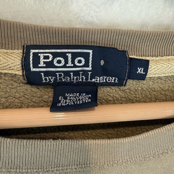 VTG Polo Ralph Lauren Sweatshirt Beige Crewneck Pullover 90s Logo Preppy XL - Picture 3 of 12
